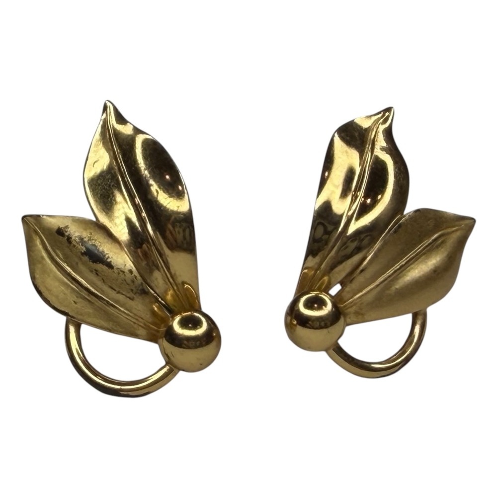 Vintage Leaf Earrings Sterling Gold Vermeil Gold Vintage Screwback Botanical